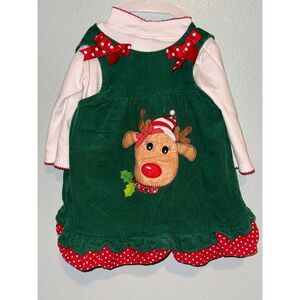Rare Editions 24M Christmas Outfit Jumper Bodysuit Reindeer Holiday Vintage MINT
